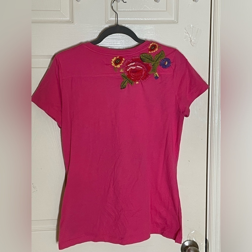Johnny Was Floral Embroidered Cotton Jersey T-Shirt Large - Picture 8 of 11